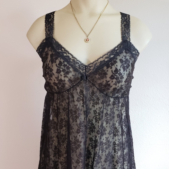 VTG Black Lace Slip Dress w/ Matching Cardigan - Picture 3 of 10
